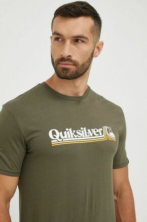 Bombažna kratka majica Quiksilver zelena barva - zelena. Kratka majica iz kolekcije Quiksilver. Model izdelan iz tanke