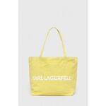 Bombažna torba Karl Lagerfeld rumena barva - rumena. Velika nakupovalna torbica iz kolekcije Karl Lagerfeld. Model na zapenjanje, izdelan iz tekstilnega materiala.