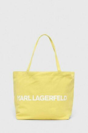 Bombažna torba Karl Lagerfeld rumena barva - rumena. Velika nakupovalna torbica iz kolekcije Karl Lagerfeld. Model na zapenjanje