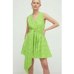 Bombažna obleka Silvian Heach zelena barva - zelena. Obleka iz kolekcije Silvian Heach. Model izdelan iz enobarvne tkanine. Model iz izjemno udobne bombažne tkanine.