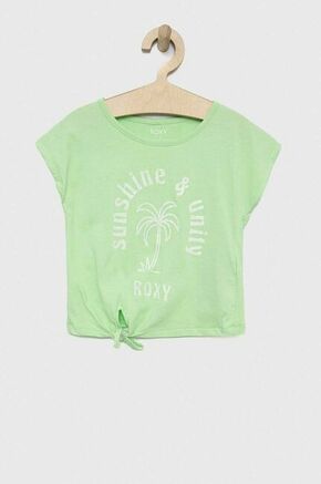 Otroška bombažna kratka majica Roxy zelena barva - zelena. Otroški kratka majica iz kolekcije Roxy. Model izdelan iz tanke