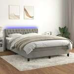shumee Box spring postelja z vzmetnico LED svetlo siva 140x200cm žamet