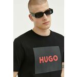 Bombažna kratka majica HUGO črna barva - črna. Ohlapna kratka majica iz kolekcije HUGO. Model izdelan iz tanke, elastične pletenine. Izjemno udoben material.