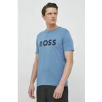 Bombažna kratka majica BOSS CASUAL moška - modra. Kratka majica iz kolekcije BOSS, izdelana iz tanke, elastične pletenine. Model iz izjemno udobne bombažne tkanine.