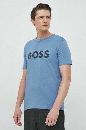 Bombažna kratka majica BOSS CASUAL moška - modra. Kratka majica iz kolekcije BOSS