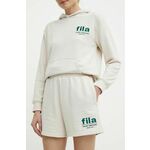 Kratke hlače Fila Linyi ženske, bež barva, FAW0763 - bež. Kratke hlače iz kolekcije Fila, izdelane iz tanke, elastične pletenine. Model iz izjemno udobne tkanine z visoko vsebnostjo bombaža.