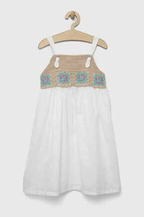 Otroška bombažna obleka United Colors of Benetton bela barva - bela. Otroški obleka iz kolekcije United Colors of Benetton. Model izdelan iz tkanine