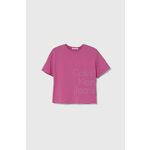 Otroška bombažna kratka majica Calvin Klein Jeans roza barva - roza. Otroške lahkotna kratka majica iz kolekcije Calvin Klein Jeans. Model izdelan iz pletenine, prijetne na otip. Model iz visokokakovostnega in trajnostnega materiala.