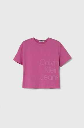 Otroška bombažna kratka majica Calvin Klein Jeans roza barva - roza. Otroške lahkotna kratka majica iz kolekcije Calvin Klein Jeans. Model izdelan iz pletenine