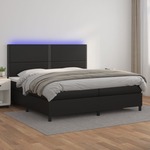 Box spring postelja z vzmetnico LED črna 200x200cm umetno usnje - vidaXL - črna - 94 - 200 x 200 cm - vidaXL
