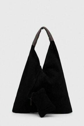 Torbica iz semiša Answear Lab črna barva - črna. Velika torbica iz kolekcije Answear Lab. Model brez zapenjanja