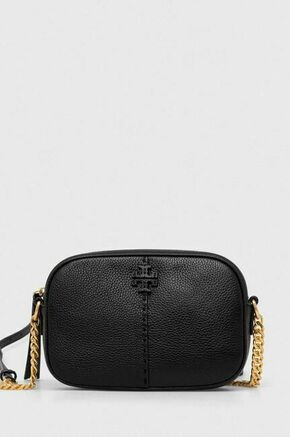 Usnjena torbica Tory Burch črna barva - črna. Majhna torbica iz kolekcije Tory Burch. Model na zapenjanje