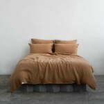 Rjava podaljšana lanena posteljnina za zakonsko posteljo 200x220 cm – Linen Tales