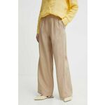 Lanene hlače Sisley bež barva - bež. Hlače iz kolekcije Sisley izdelane iz enobarvne tkanine. Model iz zračne lanene tkanine.