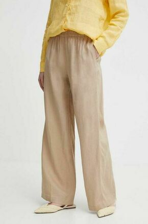 Lanene hlače Sisley bež barva - bež. Hlače iz kolekcije Sisley izdelane iz enobarvne tkanine. Model iz zračne lanene tkanine.