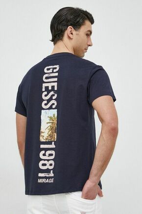 Bombažna kratka majica Guess mornarsko modra barva - mornarsko modra. Kratka majica iz kolekcije Guess. Model izdelan iz tanke