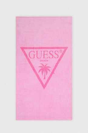 Bombažna brisača Guess roza barva - roza. Velika brisača iz kolekcije Guess. Model izdelan iz vzorčastega materiala.