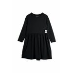 Otroška obleka Mini Rodini črna barva, - črna. Otroška Obleka iz kolekcije Mini Rodini. Nabran model izdelan iz tanke, elastične pletenine.