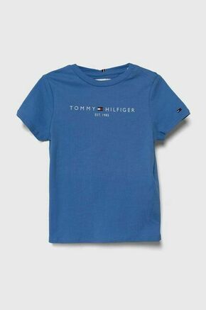 Otroška bombažna kratka majica Tommy Hilfiger - modra. Otroške lahkotna kratka majica iz kolekcije Tommy Hilfiger. Model izdelan iz visokokakovostne pletenine