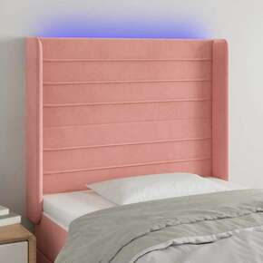 Shumee LED posteljno vzglavje roza 93x16x118/128 cm žamet