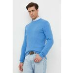 Bombažen pulover Tommy Hilfiger - modra. Pulover iz kolekcije Tommy Hilfiger. Model izdelan iz srednje debele pletenine. Model iz izjemno udobne bombažne tkanine.