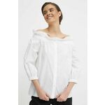 Bombažna majica Mos Mosh ženska, bela barva - bela. Bluza iz kolekcije Mos Mosh izdelana iz enobarvne tkanine. Model iz visokokakovostnega in trajnostnega materiala.