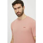Bombažna kratka majica HUGO roza barva - roza. Kratka majica iz kolekcije HUGO, izdelana iz tanke, rahlo elastične pletenine. Model iz zračne bombažne tkanine.