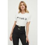 Bombažna kratka majica Pinko bež barva - bež. Kratka majica iz kolekcije Pinko, izdelana iz tanke, elastične pletenine. Model iz izjemno udobne bombažne tkanine.