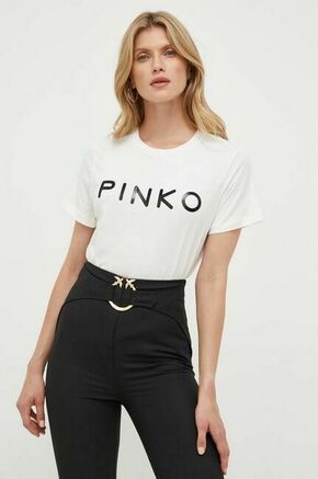 Bombažna kratka majica Pinko bež barva - bež. Kratka majica iz kolekcije Pinko