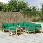 Vrtna sedežna garnitura 12-delna z zelenimi blazinami bambus - vidaXL - Rjava - 101,8 - N/A - vidaXL
