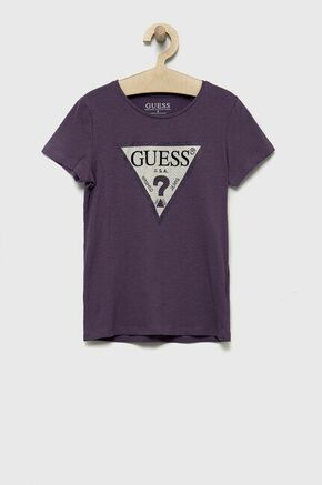 Otroška kratka majica Guess vijolična barva - vijolična. Otroški kratka majica iz kolekcije Guess. Model izdelan iz pletenine z nalepko.
