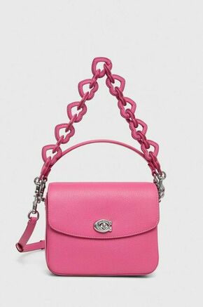 Usnjena torbica Coach Cassie roza barva - roza. Majhna torbica iz kolekcije Coach. Model na zapenjanje