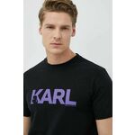 Bombažna kratka majica Karl Lagerfeld črna barva - črna. Kratka majica iz kolekcije Karl Lagerfeld. Model izdelan iz rahlo elastične pletenine.