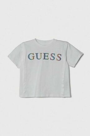 Bombažna kratka majica Guess bela barva - bela. Otroške kratka majica iz kolekcije Guess. Model izdelan iz tanke