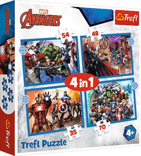 Trefl Puzzle 4v1 - Odvážni Avengeri / Disney Marvel The Avengers
