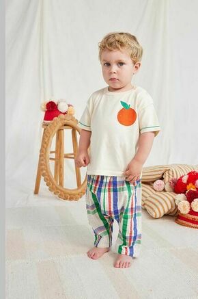 Otroška bombažna majica Bobo Choses bež barva - bež. Kratka majica za dojenčka iz kolekcije Bobo Choses. Model izdelan iz mehke pletenine s potiskom. Bombažen