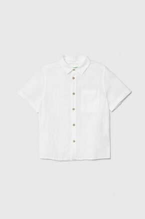 Otroška lanena srajca United Colors of Benetton bela barva - bela. Otroški srajca iz kolekcije United Colors of Benetton