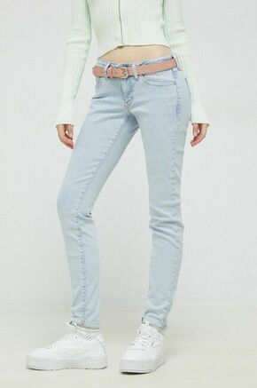Kavbojke Tommy Jeans Sophie ženske - modra. Kavbojke iz kolekcije Tommy Jeans v stilu skinny z nizkim pasom. Model izdelan iz spranega denima.