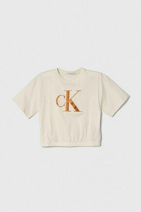 Otroška bombažna kratka majica Calvin Klein Jeans bež barva - bež. Otroške kratka majica iz kolekcije Calvin Klein Jeans. Model izdelan iz pletenine