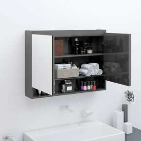 Shumee Kopalniška omarica z ogledalom 80x15x60 cm MDF sijoče siva