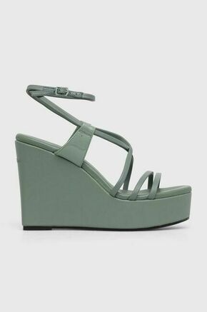 Usnjeni sandali Calvin Klein WEDGE zelena barva
