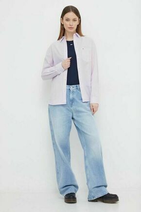 Srajca s primesjo lanu Tommy Jeans vijolična barva - vijolična. Srajca iz kolekcije Tommy Jeans