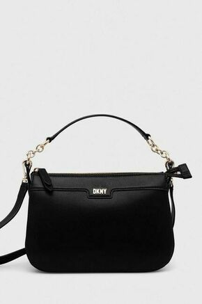 Usnjena torbica Dkny črna barva - črna. Majhna torbica iz kolekcije Dkny. Model na zapenjanje