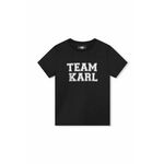 Otroška bombažna kratka majica Karl Lagerfeld črna barva - črna. Otroške kratka majica iz kolekcije Karl Lagerfeld, izdelana iz tanke, elastične pletenine. Model iz izjemno udobne bombažne tkanine, ki je zračna.