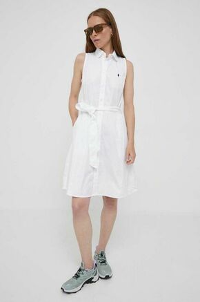 Bombažna obleka Polo Ralph Lauren bela barva - bela. Obleka iz kolekcije Polo Ralph Lauren. Model izdelan iz enobarvne tkanine. Model iz zračne bombažne tkanine.