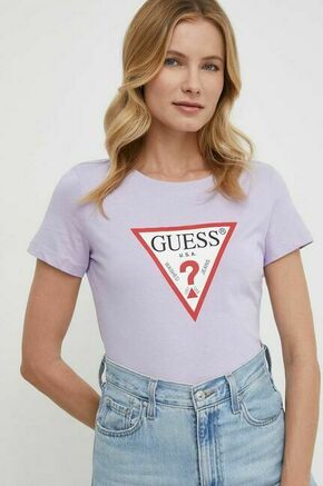 Bombažna kratka majica Guess roza barva - vijolična. Kratka majica iz kolekcije Guess
