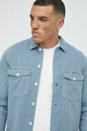 AllSaints bombažna srajca - modra. Srajca iz kolekcije AllSaints. Model izdelan iz enobarvne tkanine. Ima klasičen ovratnik.
