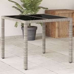 VidaXL Vrtna miza s stekleno ploščo svetlo siva 90x90x75 cm poli ratan