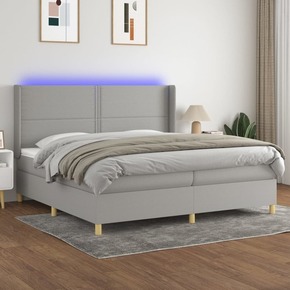 Box spring postelja z vzmetnico LED sv. siva 200x200 cm blago - vidaXL - Siva - 94