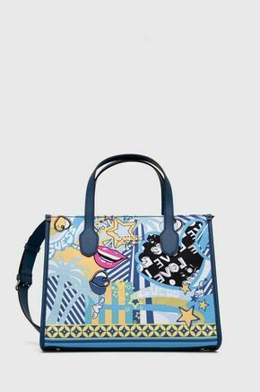 Torbica Guess - modra. Velika nakupovalna torbica iz kolekcije Guess. Model na zapenjanje